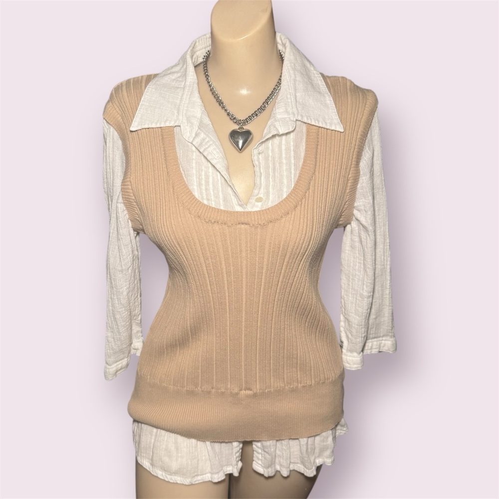 Vintage Tan and White Layered Top